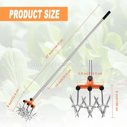 Rotary Cultivator Tool Adjustable garden Hand Tiller with Stainless Steel Pole for Soil Mixing or Reseeding Grass